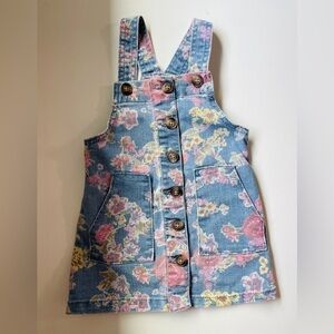 Wonder Nation | Todder Girls Denim Boho Floral Overall  Jumper Dress | Size 18m